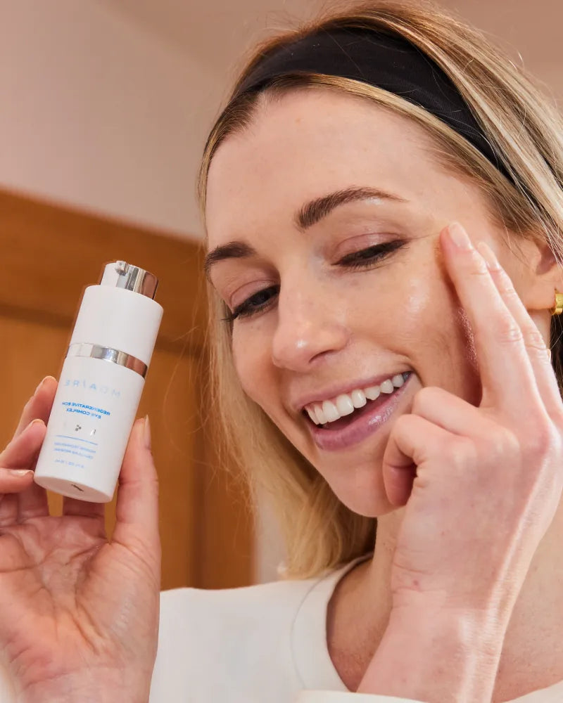 Rush Hour Duo with woman demonstrating gentle eye cream application in