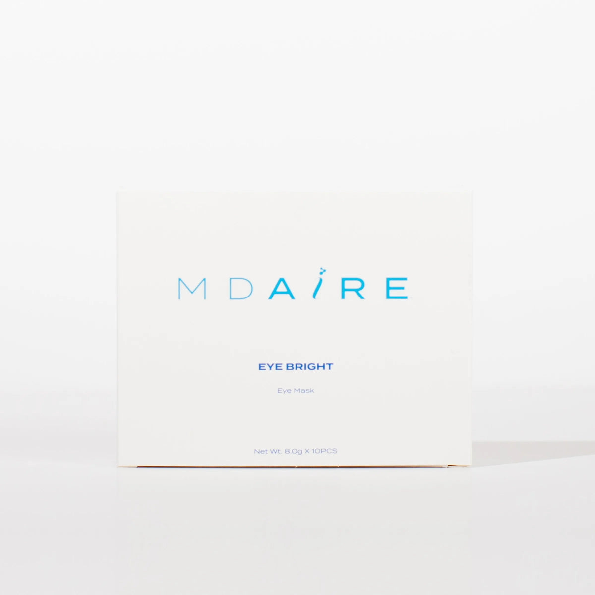 MDAiRE Eye Bright Masks box with simple white design and blue text in 