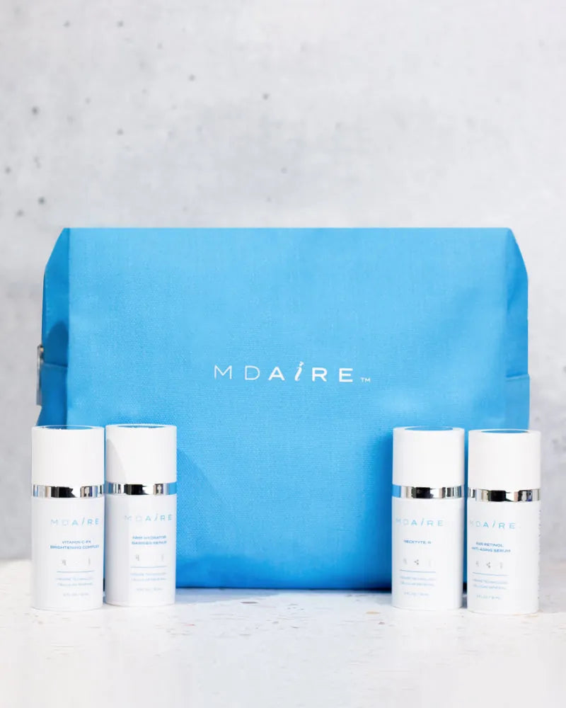 Glow on the Go Bundle with MDAiRE mini skincare products and bright bl